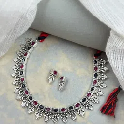 NAMAN ARTS Silver-Plated Stone Studded Oxidised Jewellery Set-picture-17