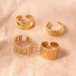 Niska Set Of 4 Gold Plated Adjustable Finger Rings-picture-49