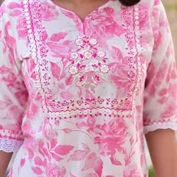 Parth Fab Floral Printed V-Neck Thread Work Kurta with Trousers & Dupatta image 4