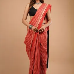 HERE&NOW Striped Pure Cotton Handloom Bagru Saree-picture-38