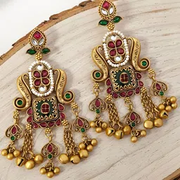 KARATCART Gold-Plated Artificial Stones Studded Geometric Drop Earrings-picture-15