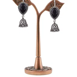 piah Women Black & Silver-Plated Brass Artificial Stones Teardrop Shaped Drop Earrings-picture-31