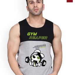 SLOWLORIS Pack Of 2 Printed Round Neck Sleeveless Bio-Wash Cotton Gym Vests-picture-47