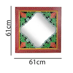 Aapno Rajasthan Red & Green Printed Wall Mirror With Wooden Frame image 3