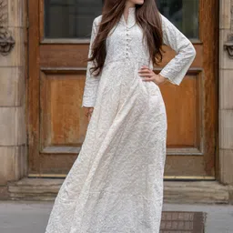 HOUSE OF JAMOTI Women Paisley Embroidered Empire Thread Work Pure Cotton Kurta with Palazzos-picture-15