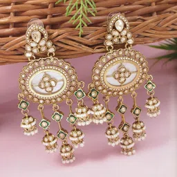 I Jewels Gold Plated Kundan Studded & Beaded Drop Earrings-image-86
