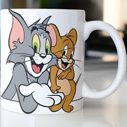 Mr UVD White & Brown Cartoon Characters Printed Ceramic Glossy Mug 350 ML-picture-31