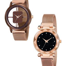 CSAMON Unisex Pack of 2 Analogue Watch GR_1007_maganet_379_RoseGold_12-picture-28