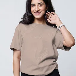 LoveDky Women Solid Round Neck Cotton T-shirt-picture-10