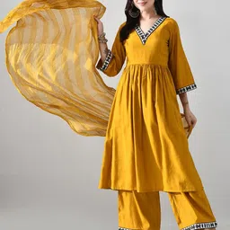 KALINI Ethnic Motifs Empire V-Neck A-Line Kurta With Palazzos & Dupatta image 4