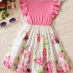 INCLUD Girls Butterfly Printed Bow Fit & Flare Dress image 4