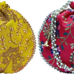 athizay Women Yellow, Red, Gold Potli-picture-12
