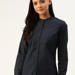 hancock Women Slim Fit Solid Mandarin Collar Formal Shirt-picture-30