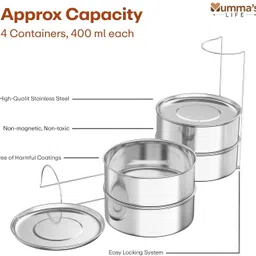 mumma's life Stainless Steel Jumbo Lunch Box (4 Tier Lunch Box) 4 Containers Lunch Box image 4