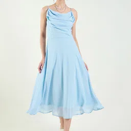 metronaut Women Fit and Flare Light Blue Midi/Calf Length Dress-picture-17