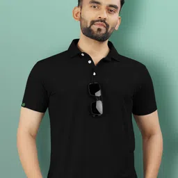 Men Solid Polo Neck Polyester Black T-Shirt-image-82