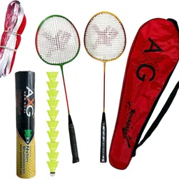 axg new goal Thrasher Racquets Set of 2 with 10 Shuttles & Net Badminton Kit-picture-21