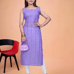 PARROT CREATION Embroidered Square Neck Straight Kurta image 5