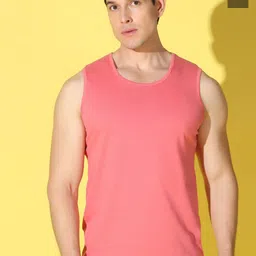 WOOSTRO Pack Of 2 Printed Combed Cotton Gym Vests -VWS26(PLAIN PEACH)(98 OLIVE)-picture-14