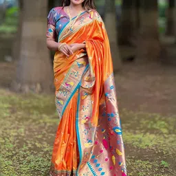 ELITE WEAVES Woven Design Zari Silk Blend Paithani Saree-picture-37