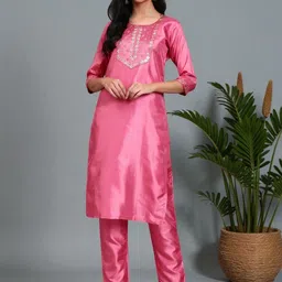 JDS LIFESTYLE Women Ethnic Motifs Embroidered Regular Sequinned Kurta with Trousers image 2