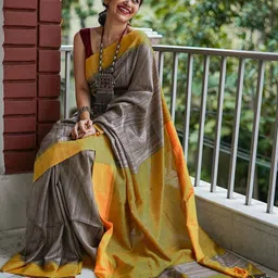 Bengal S Woven Design Jute Cotton Saree With Unstitched Blouse Piece image 5