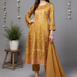 Twika Women Woven Design Regular Straight Kurta with Trousers & Dupatta image 5
