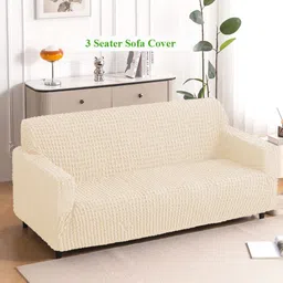 HOKIPO Cream-Coloured 280 GSM 3 Seater Anti Slip Sofa Cover With Arms-picture-22