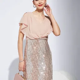 Latin Quarters Embellished Flutter Sleeve Sheath Dress-image-0