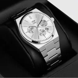 TWIXY Men Brass Dial & Stainless Steel Cut Work Straps Analogue Watch TYW-0015 SILVER image 2
