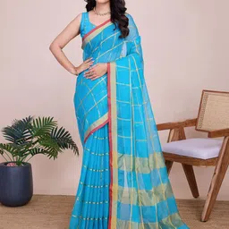 AMRUTKALA SAREES Checked Zari Silk Blend Saree-picture-11