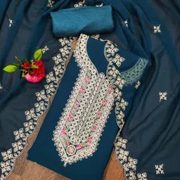 KALINI Floral Embroidered Zari Work Georgette Unstitched Dress Material-picture-40