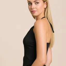 R.Code by The Roadster Life Co. Ribbed Halter Neck Fitted Crop Top image 5