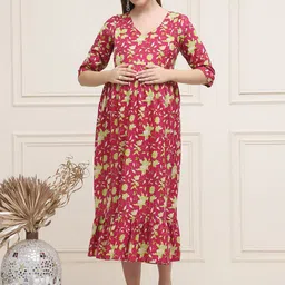 Frempy Women Floral Print Maternity A-Line Midi Dress-picture-10