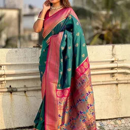 ELITE WEAVES Floral Woven Design Zari Paithani Saree image 2