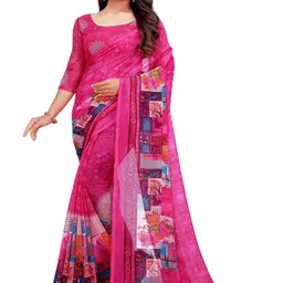 KALINI Floral Printed Poly Georgette Saree With Blouse Piece-picture-24