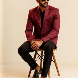 SHAHI ACHKAN Men Regular Fit Maroon Checked Blazer-picture-33