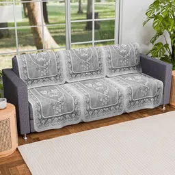 Kuber Industries Cream-Coloured & Grey 6 Pieces Self Design Cotton 3 Seater Sofa Covers image 5