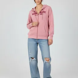 glitchez Typograhy Printed Hooded Drop-Sleeves Terry Zip-Up Sweatshirt image 5