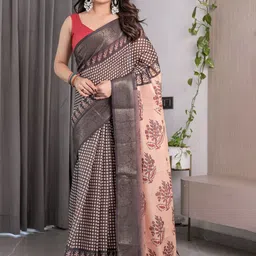 ALMAARI FASHION Ethnic Motifs Printed Pure Cotton Banarasi Saree image 3