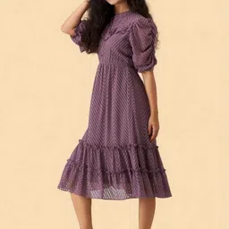 all about you Puff Sleeve Ruffled Crepe Fit & Flare Midi Dress image 3