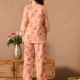 Dipani Floral Printed Pure Cotton V Neck Top With Trousers Co-Ords Set image 2