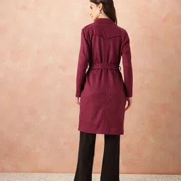all about you Panelled Notched Lapel Suede Overcoat with Detachable Belt image 4