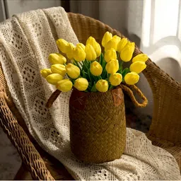 paperi Yellow & Green 5 Pieces Tulip Artificial Flowers image 3