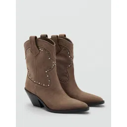 MANGO Women Studded Leather Heeled Cowboy Boots-image-57