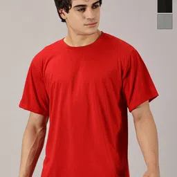 Rodzen Pack Of 3 Round Neck Drop-Shoulder Sleeves Pure Cotton Oversized T-shirts-picture-18