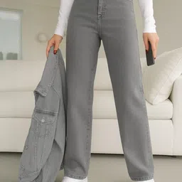 KASHIAN Women Comfort Straight Fit High-Rise Clean Look Stretchable Cotton Jeans-image-54