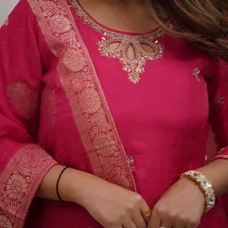 HERE&NOW Women Ethnic Motifs Embroidered Regular Sequinned Kurta with Trousers & With Dupatta image 3