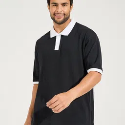 Styli Waffle Knitted Polo Collar Drop-Shoulder Sleeves Pure Cotton Oversized T-shirt-image-1