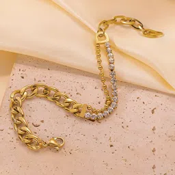 Jewels Galaxy Stainless Steel Gold-Plated Crystals Studded Link Bracelet image 5